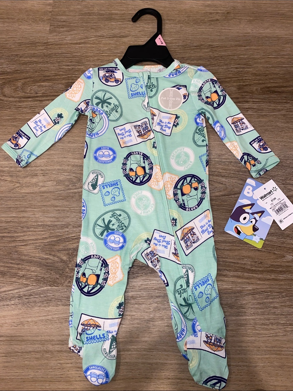 Bluey Branded Mint Seal-Print Zip Front Footed One-Piece